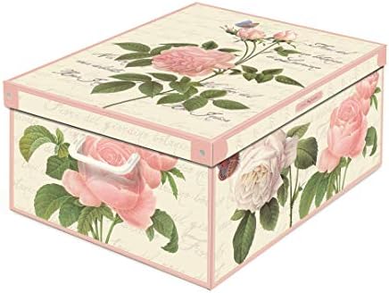 Kanguru Collection Decorative Storage Box with Handles and Lid, HYDRANGEAS, MEDIUM