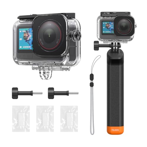 TELESIN Waterproof Case Combo for Action 6 Underwater Housing Shell Cage + Floating Stick 60M/196FT Deep Diving Scuba Snorkeling with Quick Release Bracket Screw Action 6 Accessories