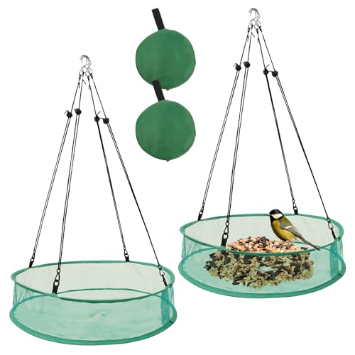 2Pcs Mesh Fabric Bird Seed Catcher Tray, Bird Feeder Tray, Mesh Pocket Suspension, Birds Seed Hanging Hoop With Hook for Outdoor Garden