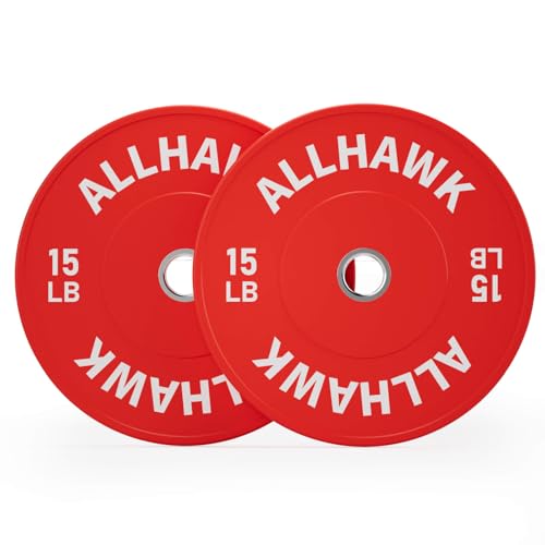 Juego de discos de peso olímpicos de colores, juego de placas de goma de 2 pulgadas para gimnasio en casa, levantamiento de pesas y entrenamiento de fuerza (par de 15 libras)