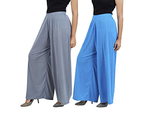 Image of Buy That Trendz Palazzo Pants for Women Cotton Rayon Elasticated Regular Fit Flared Wide Leg M to 6XL Pack of 2