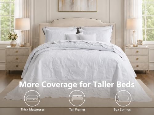 Image of HZ & HY Oversized Alaskan King Bedspreads 138x122, Stitched Paisley, White