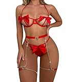 2-piece Lingerie Sets for Women Sexy Bowknot Hollow Out Bra and Panty Set Slutty Garter Belt Chain Nightgowns for Sex Naughty