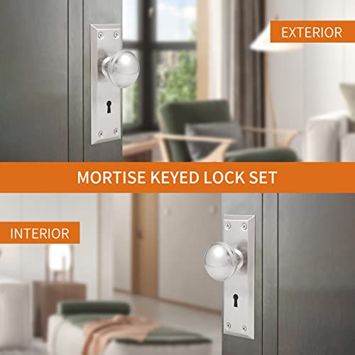Newliplace Mortise Lock Set For Interior Door, Vintage Door Knob With Lock And Skeleton Key, Antique Door Knobs Brushed Nickel Finish #TOP2