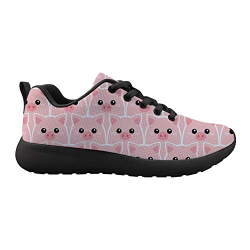 NETILGEN Laufschuhe für Herren Damen Rutschfeste Gummiunterseite Sportschuhe Straßenlaufschuhe Sportschuhe mit Mesh-Obermaterial Atmungsaktiv Weich Bequem, Pink - Süßes rosa Schwein - Größe: 35.5 EU
