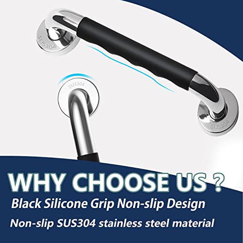 2 Pack 12Inch Sus304 Silver Stainless Steel Grab Bars Handles Shower Grab Bar With Anti-Slip Safety Rubber Grip Bath Grab Bar Handicap Grab Bars Bathroom Balance Senior Injury Elderly Assist Handle #TOP2