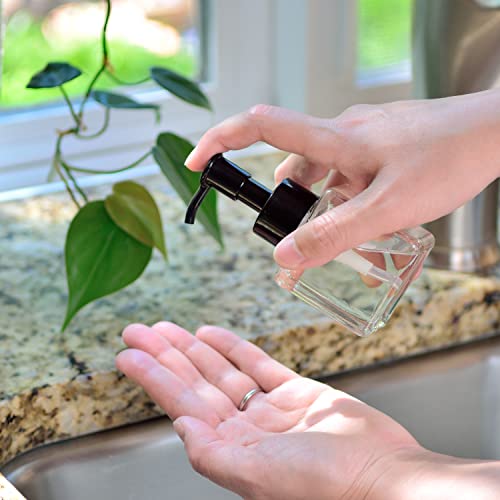 Youngever 5 Pack 4 Ounce Plastic Pump Bottles, Square Refillable Plastic Pump Bottles for Dispensing Lotions, Liquid Soap (Clear with Black Pump)4