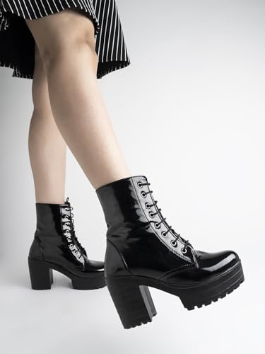 Image of Shoetopia Women & Girls Lace Up Block Heeled Western Boots