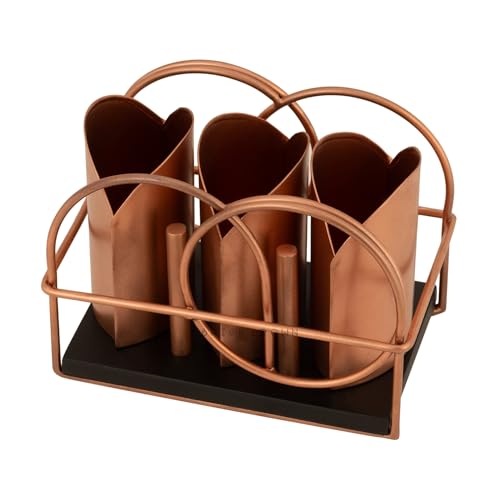 Image of Brick Brown Premium Metal Ferro Cutlery Holder | Spoon Stand for Kitchen & Dining Table | Handcrafted Cutlery Stand & Tabletop Cutlery Storage Box | Spoon Holder Caddy with 3 Section (6.5x4x5 inch)