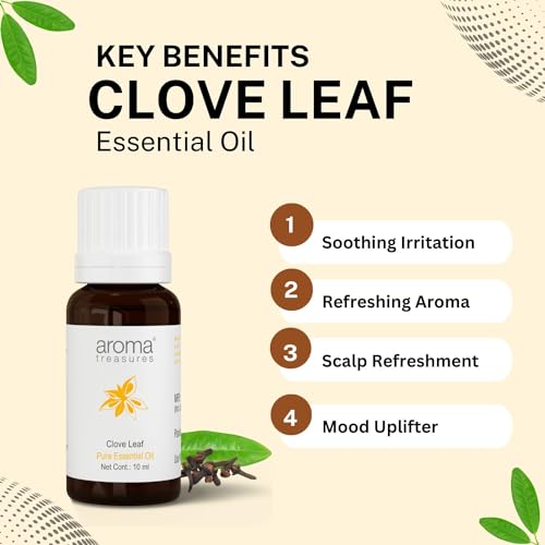 Image of Aroma Treasures 100% Pure Clove Leaf Essential Oil | 100% Pure & Natural Theraputic Essential oil for healthy Skin, body, Aromatherapy - 10ml