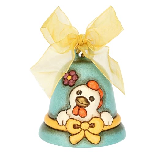 THUN, Campanilla Azzurra Limited Edition de cerámica Decorada a Mano con Cinta, línea Sorprese di Pasqua, Ø 7 cm, 8 cm h