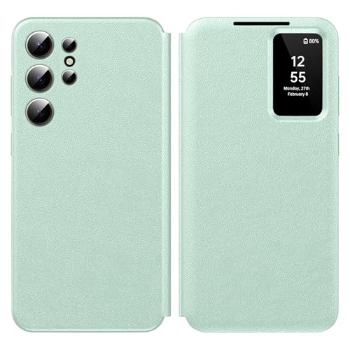 for Samsung S26 Ultra 5G Case Smart Small Screen View, with S-View Wallet Phone Case,Smart Window Cover for Samsung Galaxy S26 Ultra Case, Flip Leather Protective Smart View (Green)