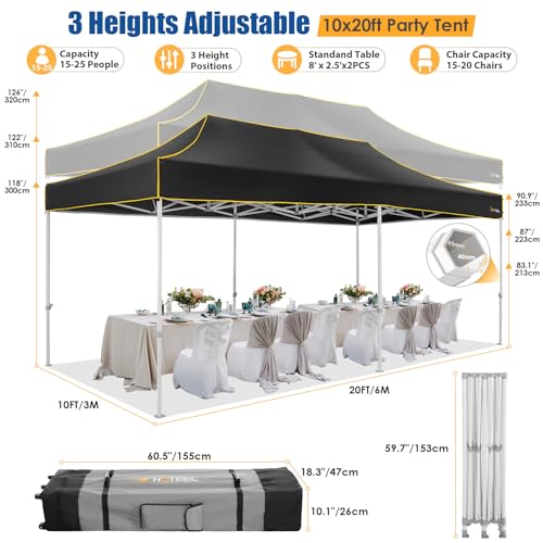 Image of Hoteel 10x20 Heavy Duty Pop Up Canopy Tent with 6 Sidewalls, Black