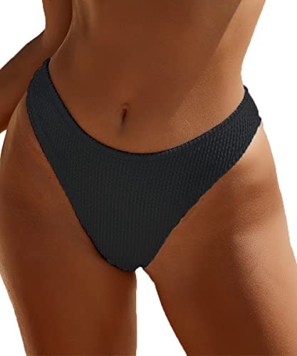YMISAN Women's Bikini Swim Bottom Briefs Ribbed High Cut Mid Waist Cheeky Bathing Suit Bottom