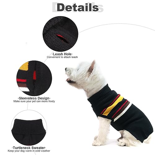 Image of PAWCHIE Dog Sweater for Small to Large Pets, Warm Turtleneck Coat With Leash Hole, Stretchy Knitted Outfit for Girls Boys Puppy Cat, Black S