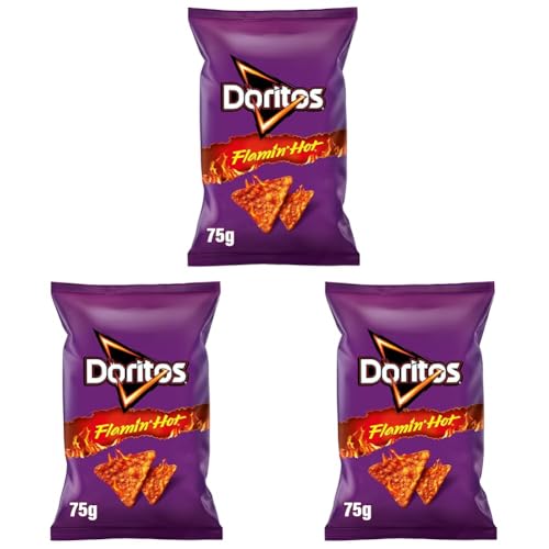Doritos Flamin Hot, Snack de Maíz Picante, bolsa individual de aperitivo, 75 gr (Paquete de 3)