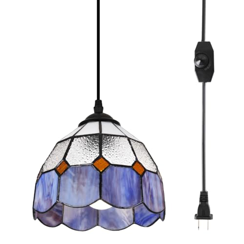 HuisMier Tiffany Style Plug in Pendant Light, 15 Feet Cord