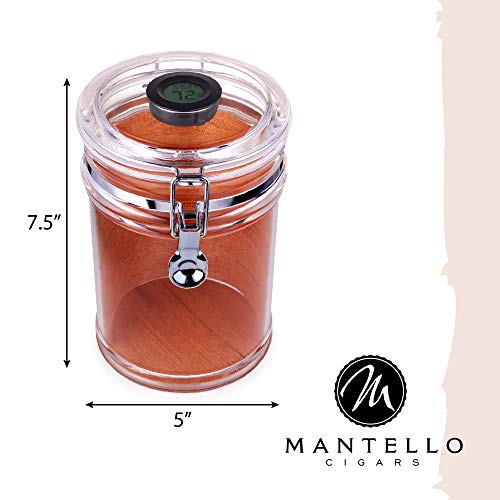 Mantello Cigar Humidor Jar- Acrylic Humidor With Hygrometer For Cigar Humidor, Airtight Lid & Humidifier- Acrylic Humidors For Cigars With Cedar Wood Lining, Holds 18 Cigars #TOP2