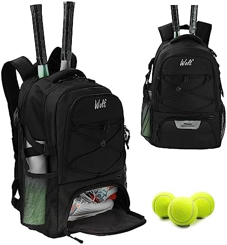WOLT Tennis Bag - Large Tennis Racket Backpack for Men & Women - Ventilated Shoe Compartment - Holds 2 Rackets