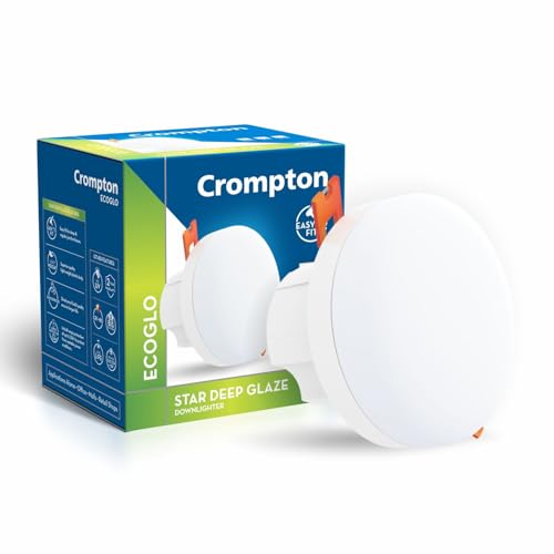 Crompton Star Deep Glaze Downlighter 6W Round Ceiling Light (Cool Day Light, Pack of 1)| Cut Out Size :1524mm Crompton Star Deep Glaze Downlighter 6W Round Ceiling Light (Cool Day Light, Pack of 1)| Cut Out Size :1524mm