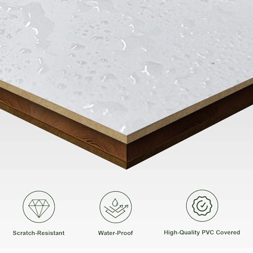 Image of SMARTSTANDARD 30in x 84in Sliding Barn Door with 5FT Hardware Track Kit | Waterproof PVC Surface, Pre-Drilled Holes Easy to Assemble, Solid, MDF, White, 5-Panel