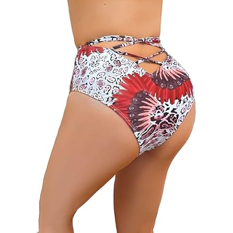 Aderea Women's Leopard Swim Bottoms High Waisted Bikini Thong Tummy Control Bathing Suits Bottoms Brazilian Swimsuit Tankini Thongs Cover