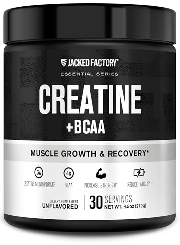 Jacked Factory Creatine + BCAAs Powder - Unflavored, 30 Servings for Muscle Growth & Recovery