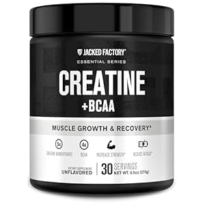 Jacked Factory Creatine + BCAAs – Creatine Monohydrate + BCAA Powder for Increased Post-Workout Recovery, Performance, Lean Muscle Growth, & Reduced Fatigue – 30 Servings, Unflavored