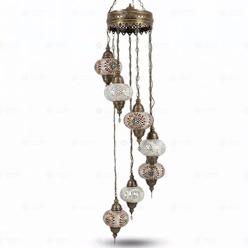 Lampe à suspendre multicolore en mosaïque turque, lustre 7 globes - 2