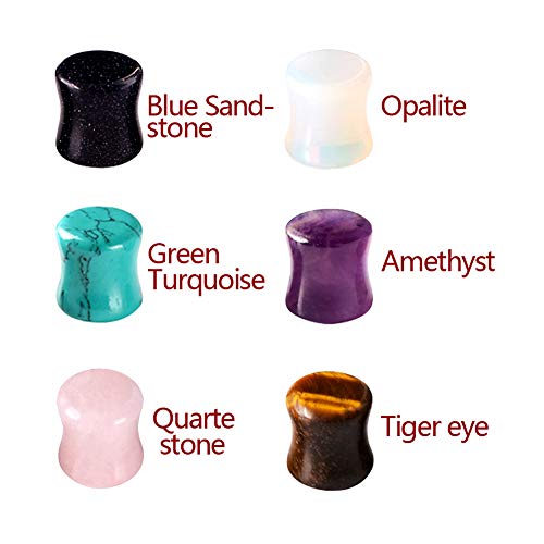 Oyaface 12 Pcs Stone Ear Plugs Gauges Set Double Flared Tunnels Expander Stretchers Saddle Earrings Flesh Ear Piercing Jewelry Multicolor, 6G(4Mm) #TOP3