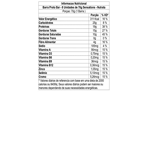 Barra Proto Bar de Sensations, Nutracaps, 70g, Pacote de 8