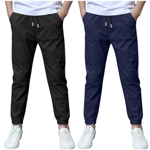 KODMNSW 2er Pack Hosen Jungen Baumwolle Leinen Hose Dünn Sommerhose Robust...