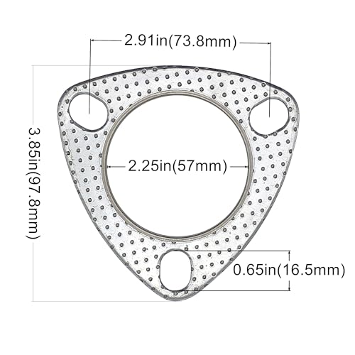 Image of 2.25 Inch Exhaust Gasket 3-Bolt 57mm Flange High Temperature Graphite w /Fire Ring Replacement 2 Pcs