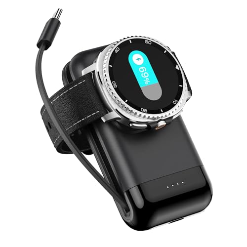 Portable Watch Charger, 6000mAh 2 in 1 Portable Charger for Galaxy Watch 8/8 Classic/7/Ultra/6/6 Classic/5 Pro/5/4/3/Active 2, for Galaxy S25 Ultra/S24 Ultra/Z...