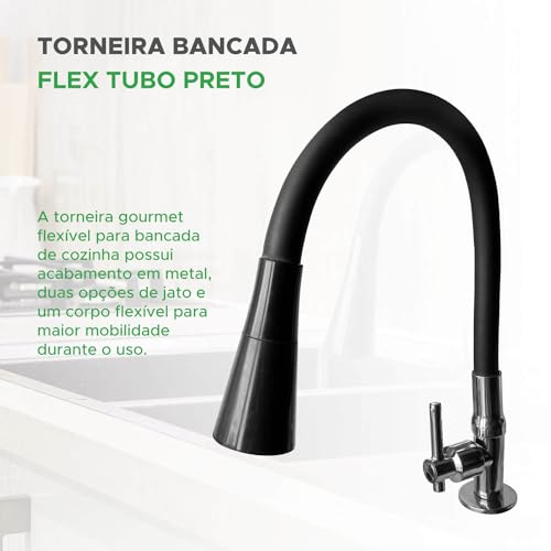 Kokay Torneira Para Cozinha Bancada Flexível Tubo Preto 2 Jatos