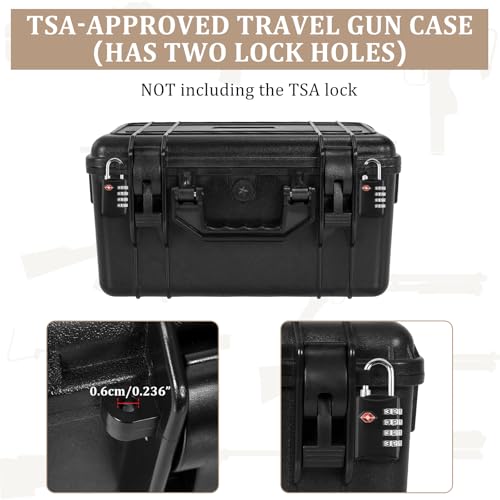 Image of TSA Approved Gun Pistol Case Waterproof Handgun Case with Pre-Cut EVA Foam Shockproof Travel Carrying Hard Shell Case Included Silica Gel Canister, Black