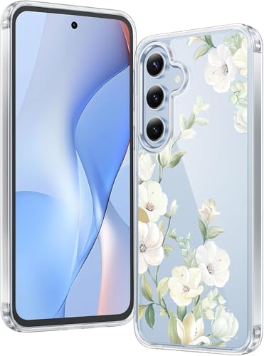 Image of Elzzi Transparent Flower Cover for Samsung S24 Fe Case Shockproof Floral Design Full Camera Protection Shockproof PC+TPU Covers for Girls & Women (Mint)