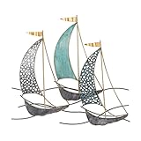 Edeco 3D Metal Ship Wall Décor, Metal Sailboat Wall Sculpture Nautical Décor, Handmade Boat Hanging