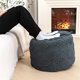 Poofieotto Ottoman Foot Rest Stuffed, Round Boho Comfortable Floor Poof Seating,Armchair Foot Stool, Floor Cushion, Bean Bag Pouf Ottoman 18x18x14 Inch (Dark Gray)