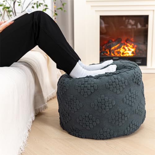 Poofieotto Ottoman Foot Rest Stuffed, Round Boho Comfortable Floor Poof Seating,Armchair Foot Stool, Floor Cushion, Bean Bag Pouf Ottoman 18x18x14 Inch (Dark Gray) by Poofieotto - Used condition - US$19.04
