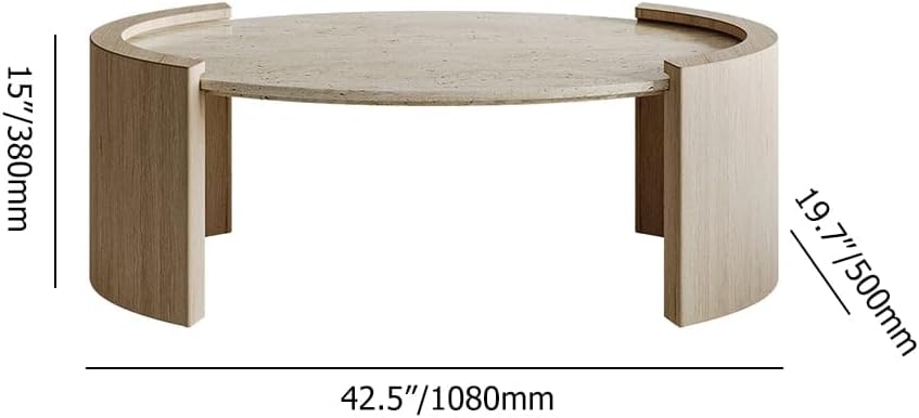homary 43" Japandi Oval Travertine Stone Top Coffee Table – Double Pedestal Oval Coffee Table with Natural Beige Stone Surface and Engineered Wood Base for Living Room and Lounge