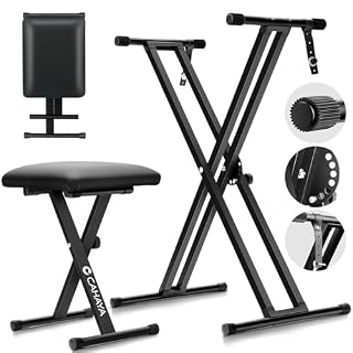 CAHAYA Solution complète Support de clavier et banc de clavier – 6 niveaux réglables en hauteur – Double X-Frame – Pour clavier de 61, 76 et 88 touches – Charge maximale : 168 kg – Noir - Les Beatles, Paul McCartney, John Lennon, RIngo Starr, George Harrison