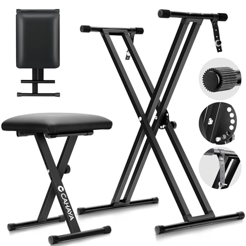 CAHAYA Keyboard Stand and Bench Set: 13~39 Inch Wide Adjustable Height Heavy Duty Portable Piano Stand and Bench with Locking Straps Double-X 7-Level Adjustable for 61 76 88 Key Keyboards by CAHAYA - Used condition - US$54.24