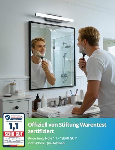 LED Spiegelleuchte Bad 40CM Spiegellampe Badezimmer Kaltweiß über Spiegel, 9W Spiegellampen IP44 Spiegelschrank Beleuchtung Leuchte Spiegelbeleuchtung Wandspiegel Lampe Bathroom Mirror Light Schwarz