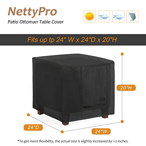 Nettypro POT-2424BK Waterproof Patio Ottoman Cover Square Outdoor Furniture Side Table Cover thumb #5