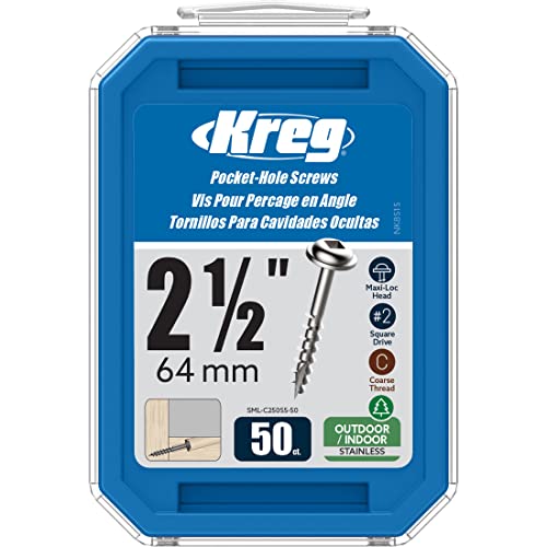 Tornillos Pocket Hole de Acero Inoxidable Kreg - SML-C250S5-50 - 2-1/2 Pulgadas - Hilo Grueso - Cabeza Maxi-Loc - Exterior - 50 Piezas miniatura 1
