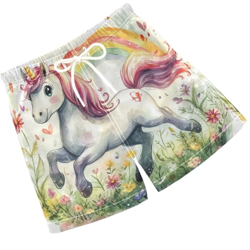 Pigsaly Boys Swim Trunks Cute Unicorn Running Boys Board Shorts Swimsuit Swimwear Summer Bathing Suit 4T