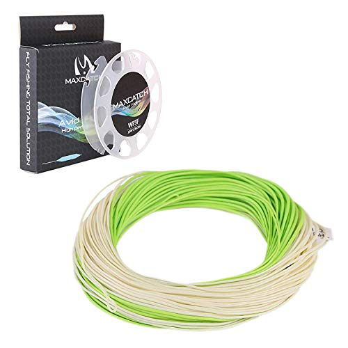 MAXIMUMCATCH Avid Fly Line with Welded Loop, Weight Forward Floating Fly Fishing Line 100ft (3F/4F/5F/6F/7F/8F) (Ivory/Chartreuse, WF3F)