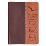 Christian Art Gifts Classic Journal Wings Like Eagles Isaiah 40:31 Bible Verse, Inspirational Scripture Notebook, Ribbon Marker, Two Tone Brown Faux Leather Flexcover, 336 Ruled Pages