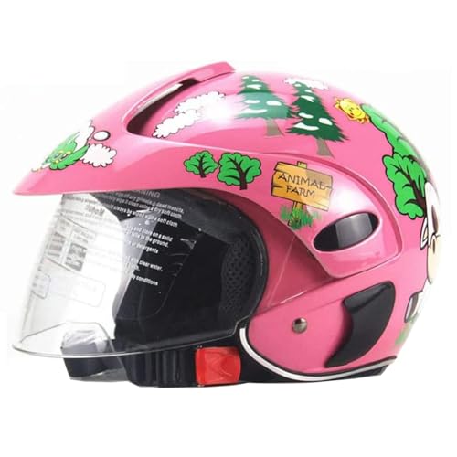 Kids Cute Helmet, 3/4 Half Helmet, 3-8 Yrs Vintage Helmets with Visor for Go-Kart ATV Open Face Scooter Cruiser Moped, DOT Approved Pink,48-54cm